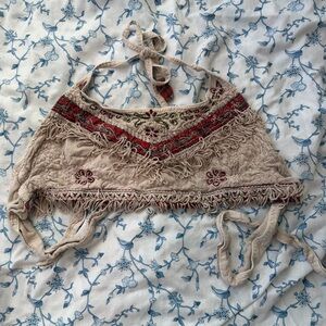 Embroidered Fringe Halter Crop Top